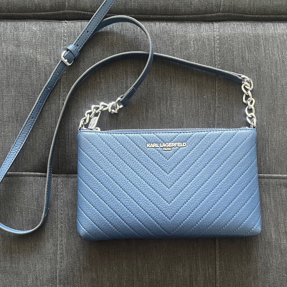 Karl Lagerfeld Blue Chevron Crossbody Bag